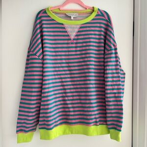 Women’s Neon Striped Sweatshirt - Pink and Green